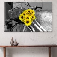 자전거와 해바라기 와이드 풍경 사진 그림 액자